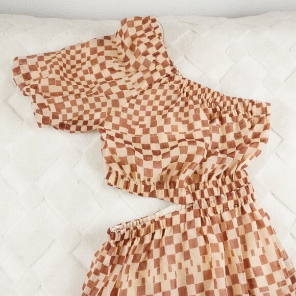 Moon River Checkerboard One-Shoulder Cut-Out Midi Dress Womens Small Cottagecore - Picture 4 of 13